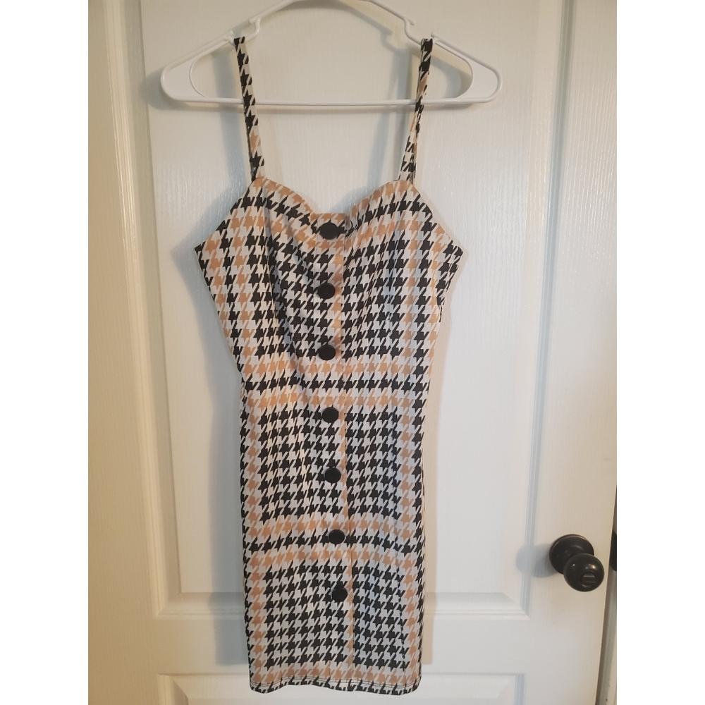 ASOS Black, white, & tan houndstooth dress